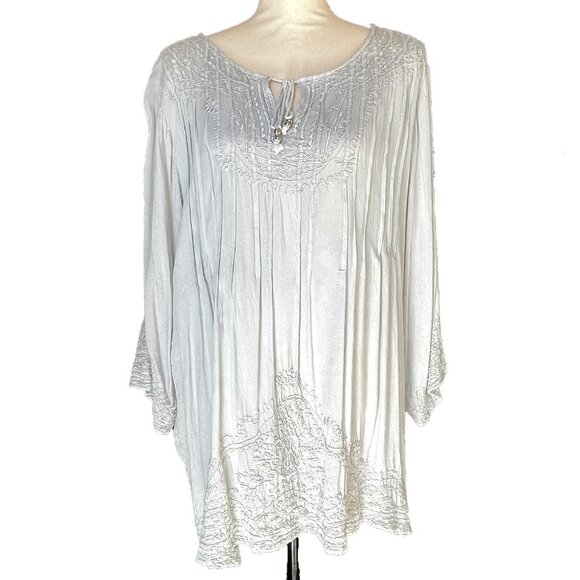 SOLITAIRE Women’s Boho Embroidered Gray Tunic Top Size 2X - Picture 1 of 11